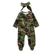 Clearance Baby Clothes Children's Jumpsuit Spring/Summer Camouflage Printed Long Sleeved Zippered Pants Jumpsuit Party Birthday School Home Baby Boy Gifts (Camouflage,60)